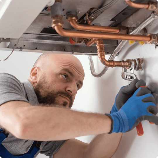 Engineer installing boiler